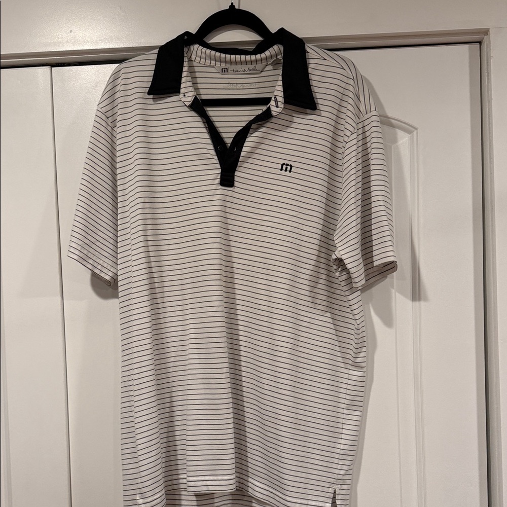 Travis Mathew Black and White Striped Polo Shirt‎ xl